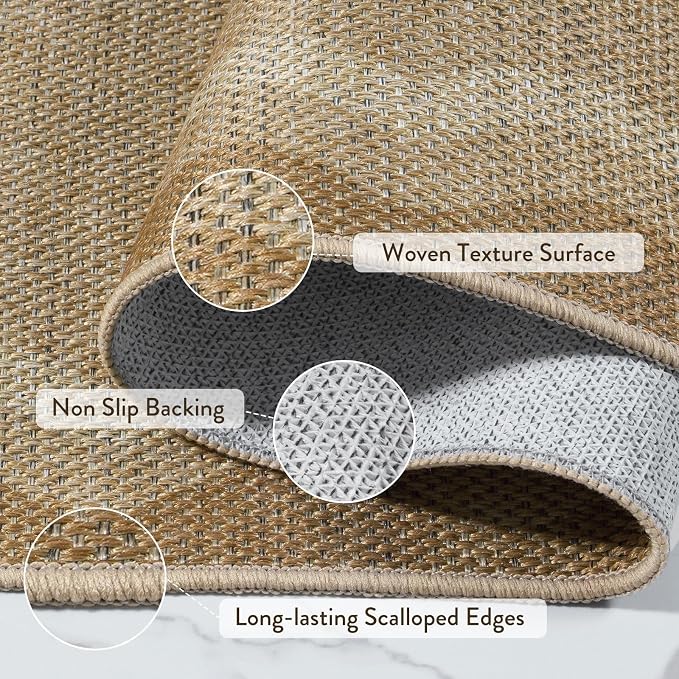LIVEBOX Scalloped Washable 8x10 Rug, Easy Jute Tan Rug - Image 5