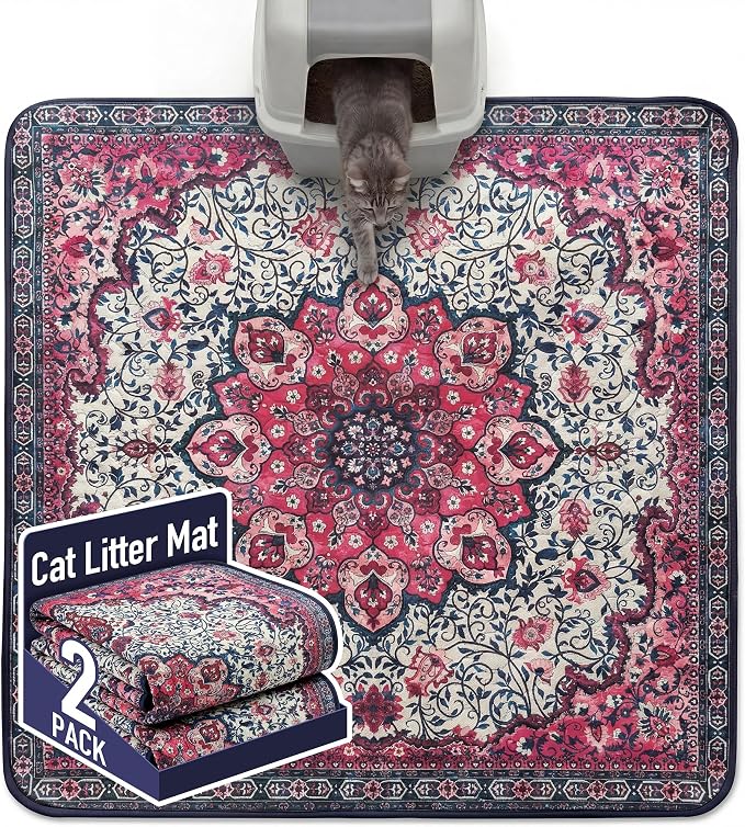 Hompet Cat Litter Mat 2 Pack, 54x54 Large Machine Washable Trapping Mats by Hompet