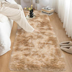 3x10 ft Plush Tie Dyed Light Brown Rug Soft Bedroom Runner Fluffy Cream and - Image 8
