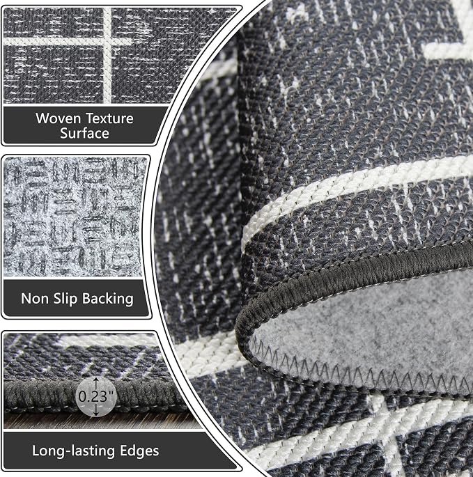 Non Slip Hallway Runner Rug 2x8, Modern Distressed Stripe, Washable Long Rug - Image 5