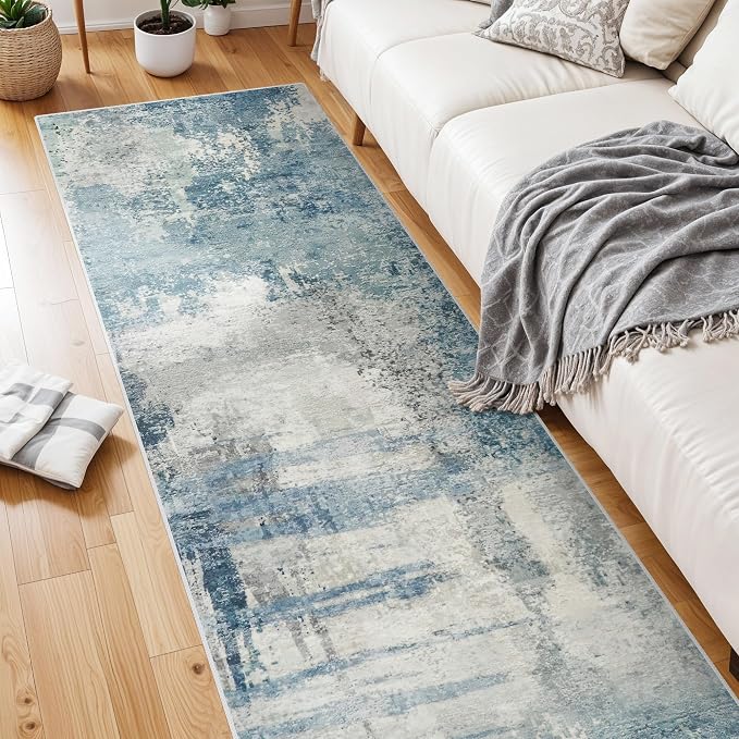 8 Foot Runner Rug: Washable Non-Slip Abstract Carpet - Image 3