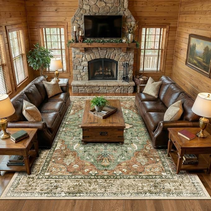 RELEANY Area Rugs Large 10'x12' Washable Non-Slip, Floral Vintage Distress - Image 2