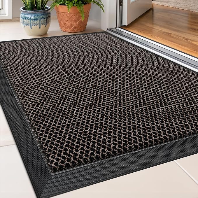 Front Door Mat, Heavy Duty Non-Slip Rubber Dirt Trapper, Quick-Dry Low-Profile by WELDUN