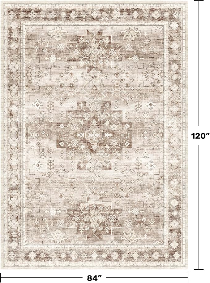 Hazo Haus Beige Farmhouse Washable 7x10 Area Rugs - Image 2
