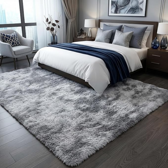 ONASAR 8x10 Area Rugs for Living Room, Tie-Dyed Light Grey Large Fluffy Shag - Image 6