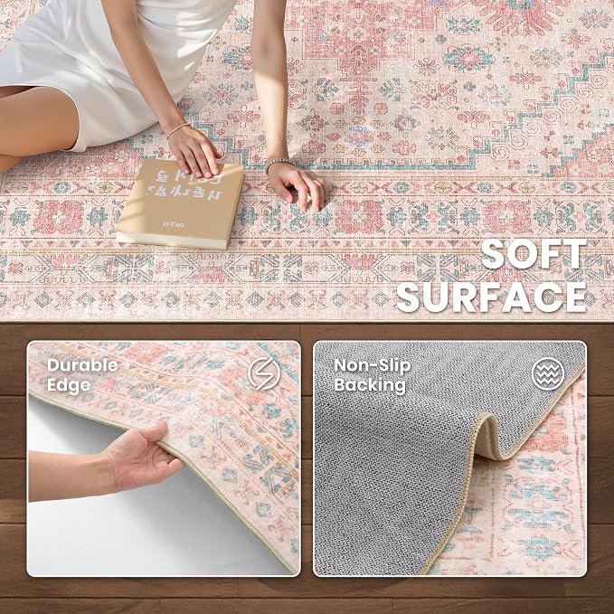 zesthome 8x12 Area Rugs for Girls Bedroom, Low Pile Machine Washable Rugs - Image 6