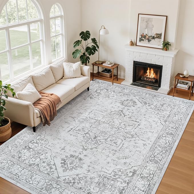 6x9 Area Rugs for Bedroom:Gray Washable Vintage Medallion Rug Non-Slip Soft Low by Unknown