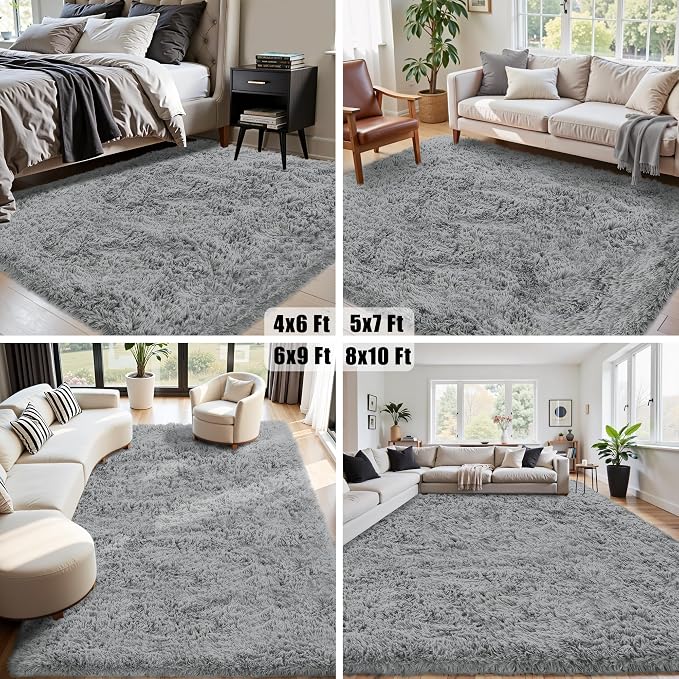 6x9 Area Rug for Living Room:Ultra Soft Fluffy Shag Light Grey Rugs, Large - Image 8