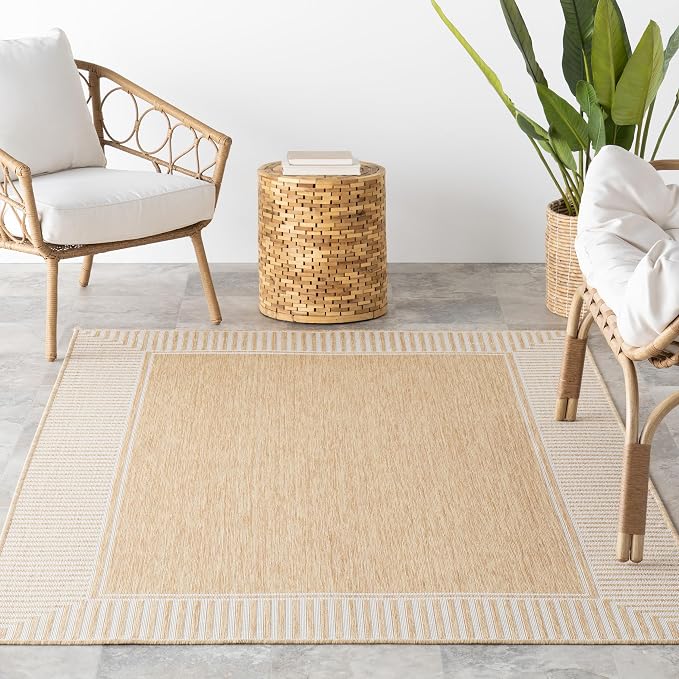 Nuloom Asha Tan/Ivory, Striped Border, Soft and Cozy, High Traffic, Easy Clean - Image 9