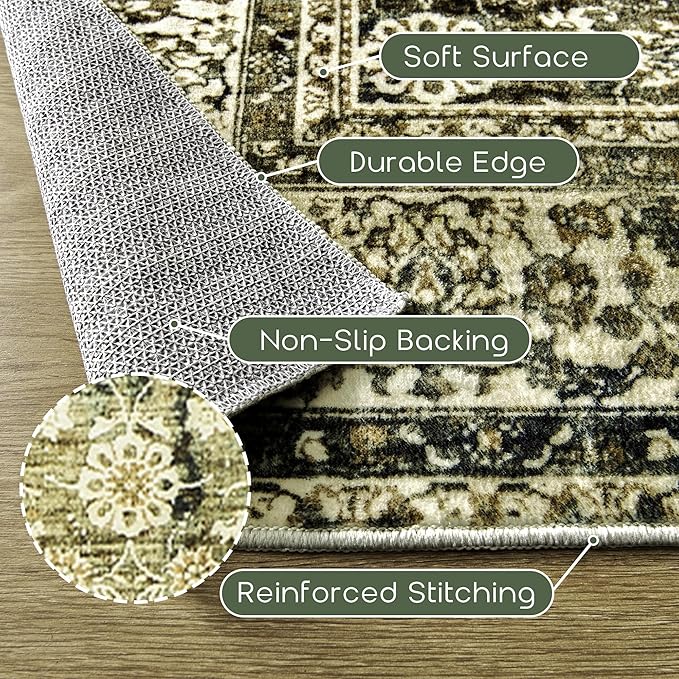 BILEEHOME Olive Green Boho Area Rug 5 x7 - Image 3