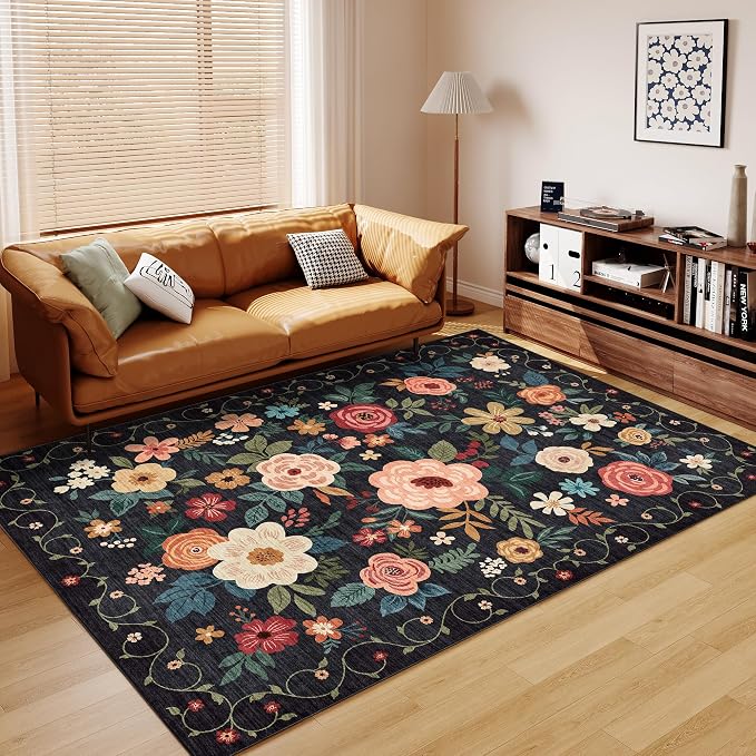 DUKINO 5x8 Area Rug for Living Room, Washable Lightweight Non Slip Floral - Image 8