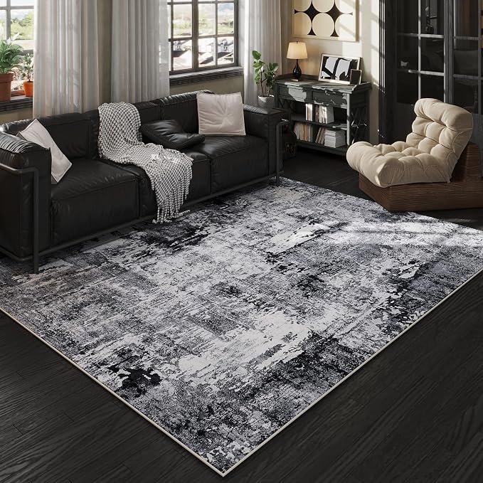 Rugcomf Area Rug 5x7 Washable Rug Boho Soft Abstract Pattern Non-Slip Faux Wool by Rugcomf