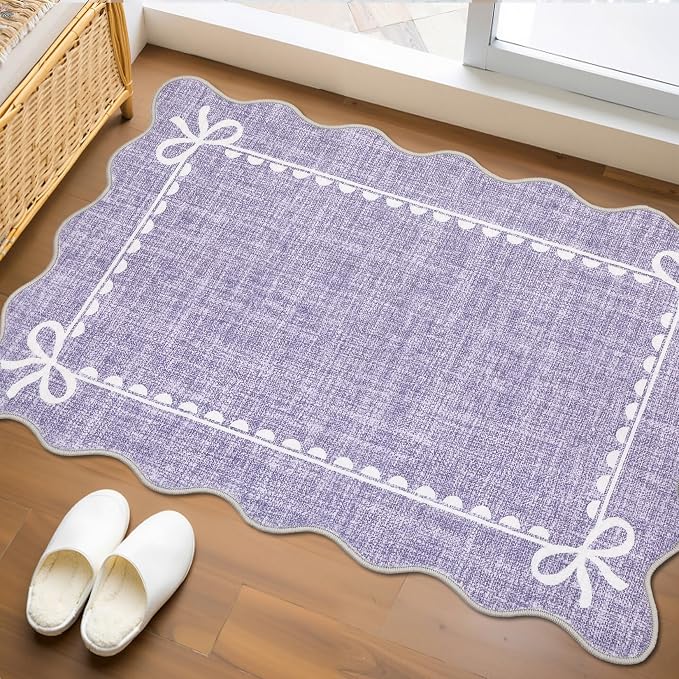 GarveeHome Scalloped Bow Rug for Kitchen Floor, Solid Purple Rug for Dorm by GarveeHome