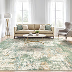 6x8 Area Rug Living Room: Washable Large Abstract Soft Green Rug Stain - Image 5