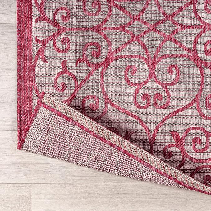JONATHAN Y Vintage Filigree Indoor Outdoor Runner Rug 2X8 Light Gray/Fuchsia - Image 5