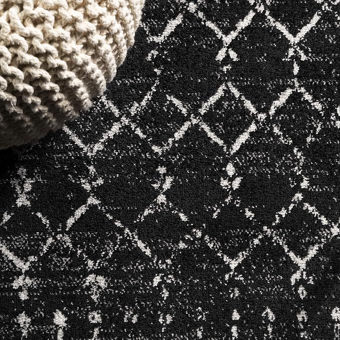 JONATHAN Y Boho Vintage Diamond Black/Ivory Square Area Rug 7X7 ft, Moroccan - Image 3