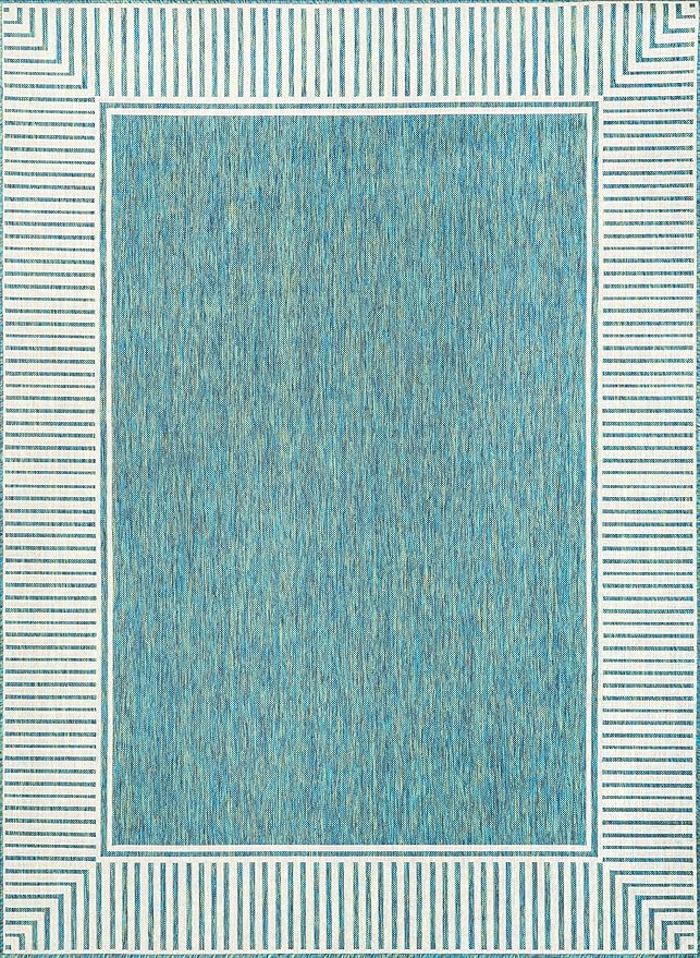 Nuloom Asha Teal/Ivory, Striped Border, Soft and Cozy, High Traffic, Easy Clean - Image 3