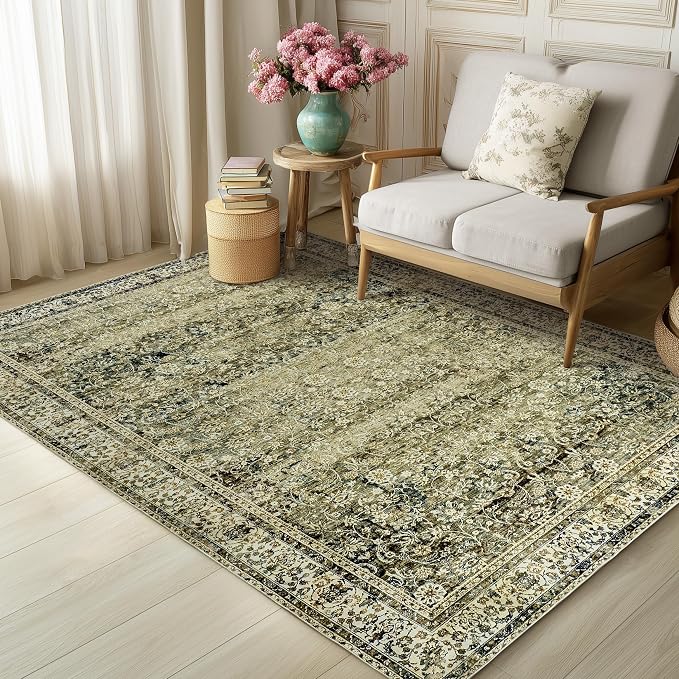 BILEEHOME Olive Green Boho Area Rug 5 x7 - Image 5