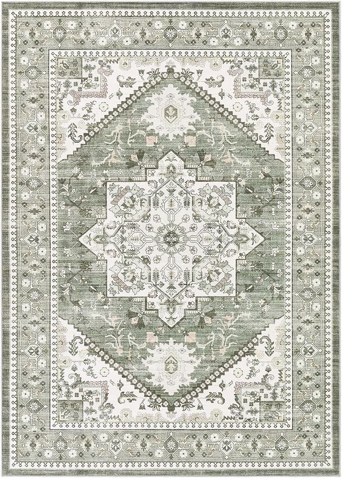 10x14 Vintage Area Rug: Washable Neutral Soft Non Slip Thin Large Floor Carpet - Image 10