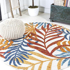 JONATHAN Y Tropics Palm Leaves Indoor Outdoor Round Area Rug 5 Ft Cream/Orange by JONATHANY