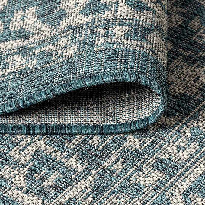 JONATHAN Y Boho Medallion Indoor Outdoor Square Area Rug 4X4 Teal/Gray - Image 3