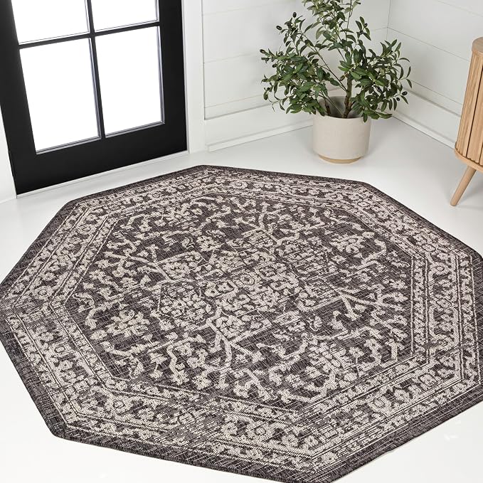 JONATHAN Y Boho Medallion Indoor Outdoor Octagon Area Rug 8 Ft Black/Gray by JONATHANY