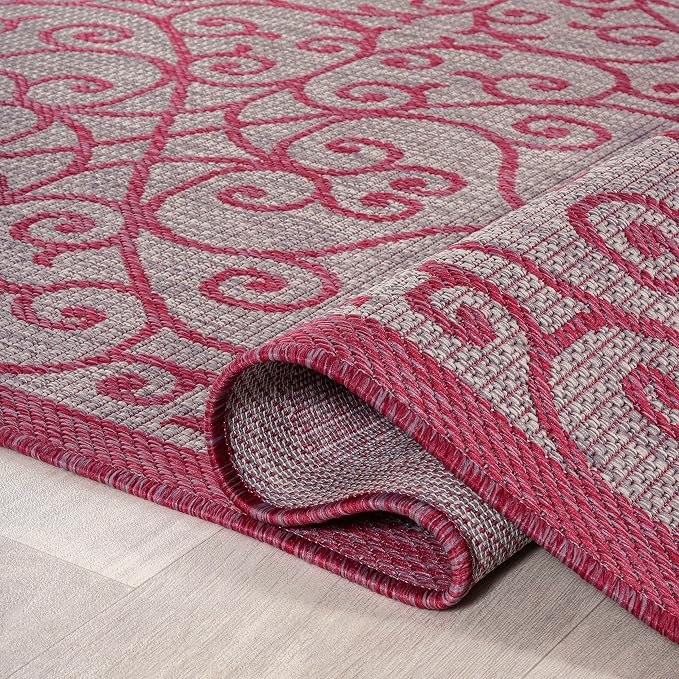JONATHAN Y Vintage Filigree Indoor Outdoor Runner Rug 2X8 Light Gray/Fuchsia - Image 4