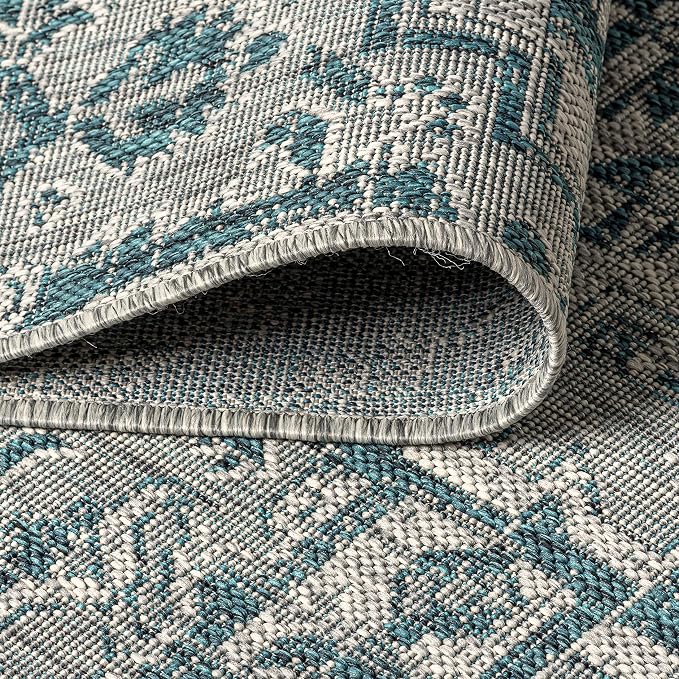 JONATHAN Y Boho Medallion Indoor Outdoor Runner Rug 2X8 Teal/Gray, Estrella - Image 5