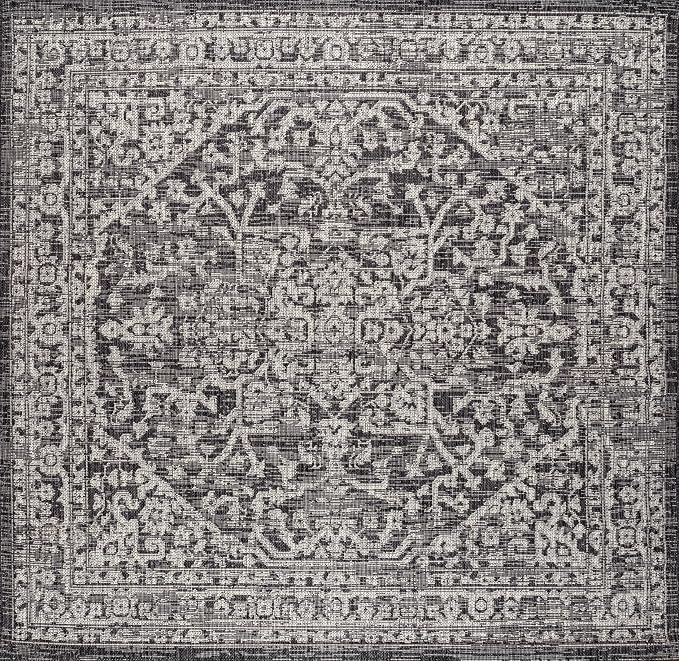 JONATHAN Y Boho Medallion Indoor Outdoor Square Area Rug 5X5 Black/Gray - Image 9