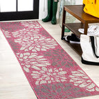 JONATHAN Y Floral Textured Weave Indoor Outdoor Runner Rug 2X8 Fuchsia/Light by JONATHANY