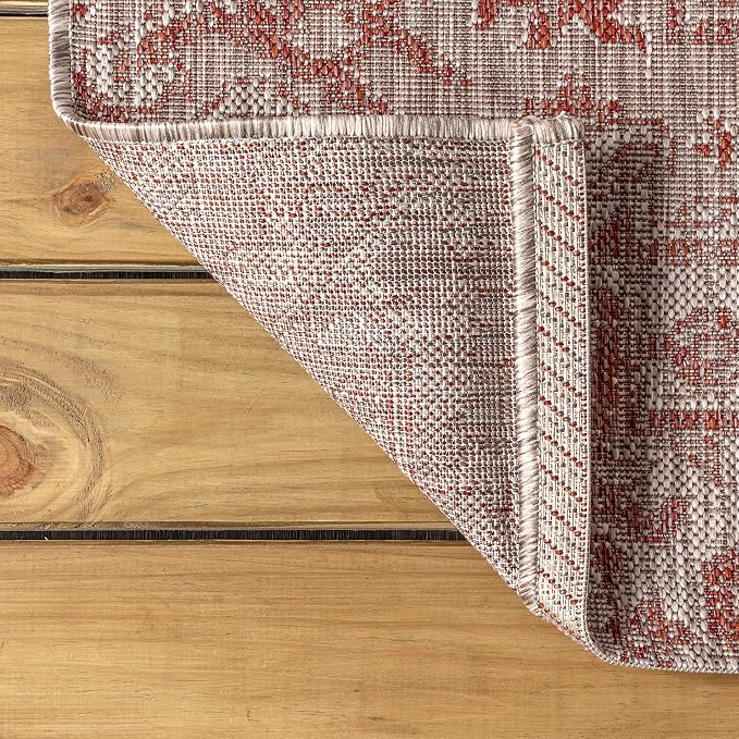 JONATHAN Y Boho Medallion Indoor Outdoor Square Area Rug 9X9 Red/Taupe - Image 4