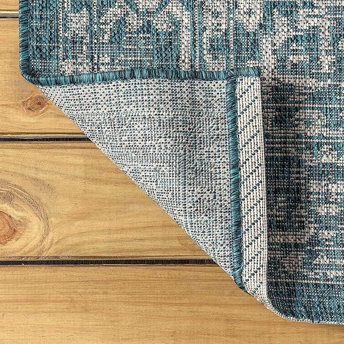 JONATHAN Y Boho Medallion Indoor Outdoor Square Area Rug 4X4 Teal/Gray - Image 4