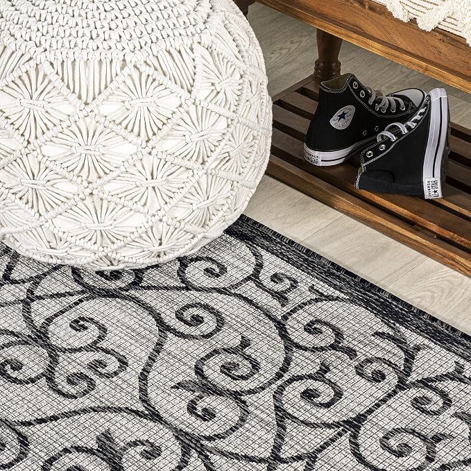 JONATHAN Y Vintage Filigree Indoor Outdoor Runner Rug 2X8 Light Gray/Black - Image 5