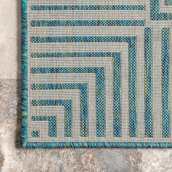 Nuloom Asha Teal/Ivory, Striped Border, Soft and Cozy, High Traffic, Easy Clean - Image 4