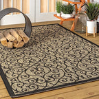 JONATHAN Y Vintage Filigree Indoor Outdoor Area Rug 8X10 Black/Khaki, Madrid - Image 7