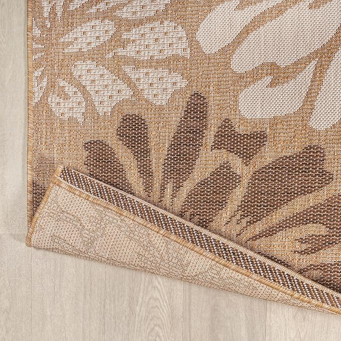 JONATHAN Y Floral Textured Weave Indoor Outdoor Round Area Rug 3 Ft Brown/Cream - Image 4
