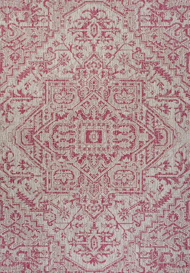 JONATHAN Y Boho Medallion Indoor Outdoor Area Rug 3X5 Light Gray/Fuchsia - Image 8