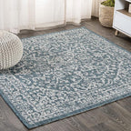JONATHAN Y Boho Medallion Indoor Outdoor Square Area Rug 4X4 Teal/Gray by JONATHANY