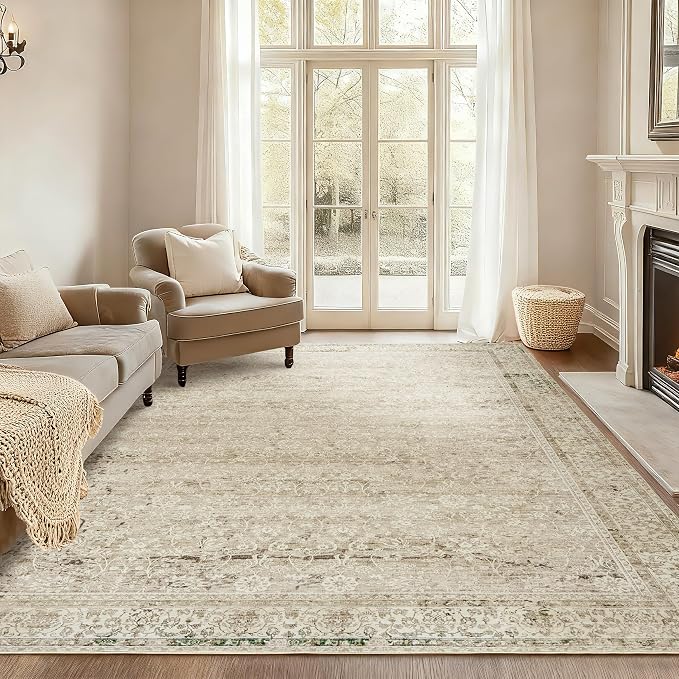 BILEEHOME Cream and Light Tan Rug by BILEEHOME