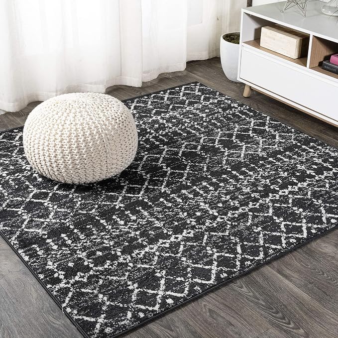JONATHAN Y Boho Vintage Diamond Black/Ivory Square Area Rug 7X7 ft, Moroccan by JONATHANY