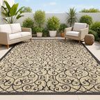 JONATHAN Y Vintage Filigree Indoor Outdoor Area Rug 8X10 Black/Khaki, Madrid by JONATHANY