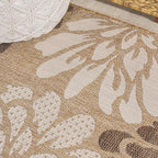 JONATHAN Y Floral Textured Weave Indoor Outdoor Round Area Rug 3 Ft Brown/Cream - Image 6
