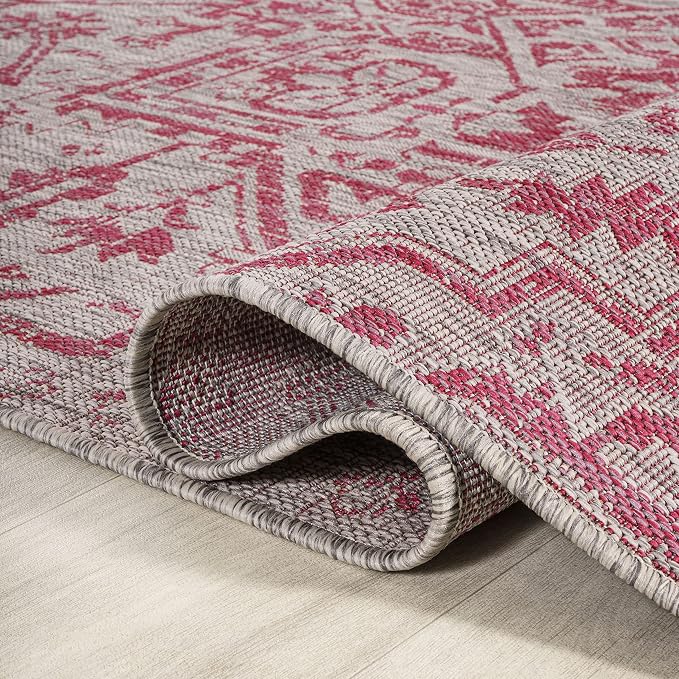 JONATHAN Y Boho Medallion Indoor Outdoor Area Rug 3X5 Light Gray/Fuchsia - Image 5