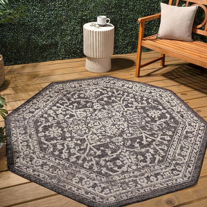 JONATHAN Y Boho Medallion Indoor Outdoor Octagon Area Rug 8 Ft Black/Gray - Image 3