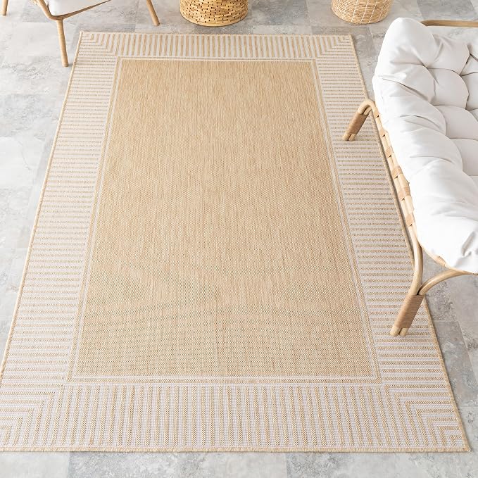 Nuloom Asha Tan/Ivory, Striped Border, Soft and Cozy, High Traffic, Easy Clean by nuLOOM