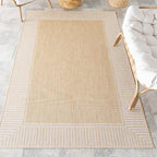 Nuloom Asha Tan/Ivory, Striped Border, Soft and Cozy, High Traffic, Easy Clean by nuLOOM