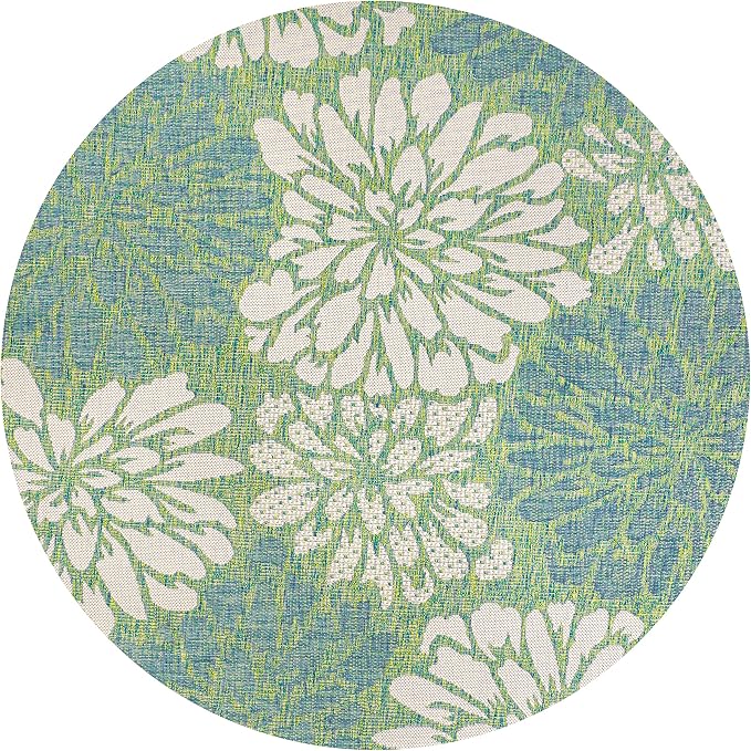 JONATHAN Y Floral Textured Weave Indoor Outdoor Round Area Rug 6 Ft Cream/Green - Image 8