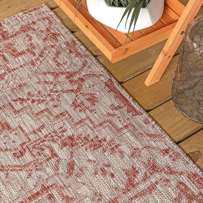 JONATHAN Y Boho Medallion Indoor Outdoor Square Area Rug 9X9 Red/Taupe - Image 7