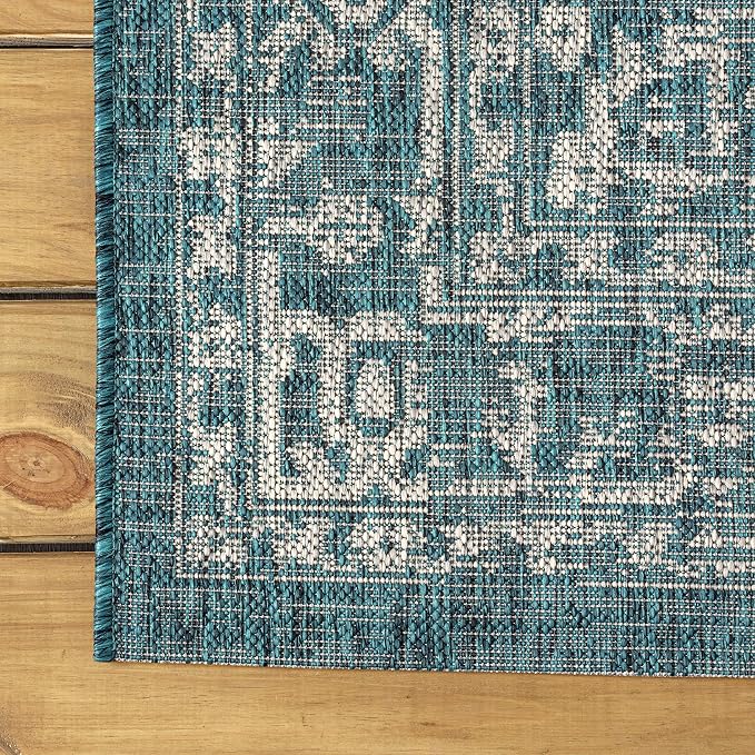 JONATHAN Y Boho Medallion Indoor Outdoor Square Area Rug 4X4 Teal/Gray - Image 6
