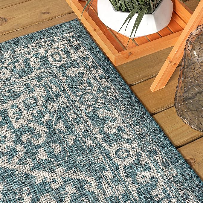 JONATHAN Y Boho Medallion Indoor Outdoor Square Area Rug 4X4 Teal/Gray - Image 7